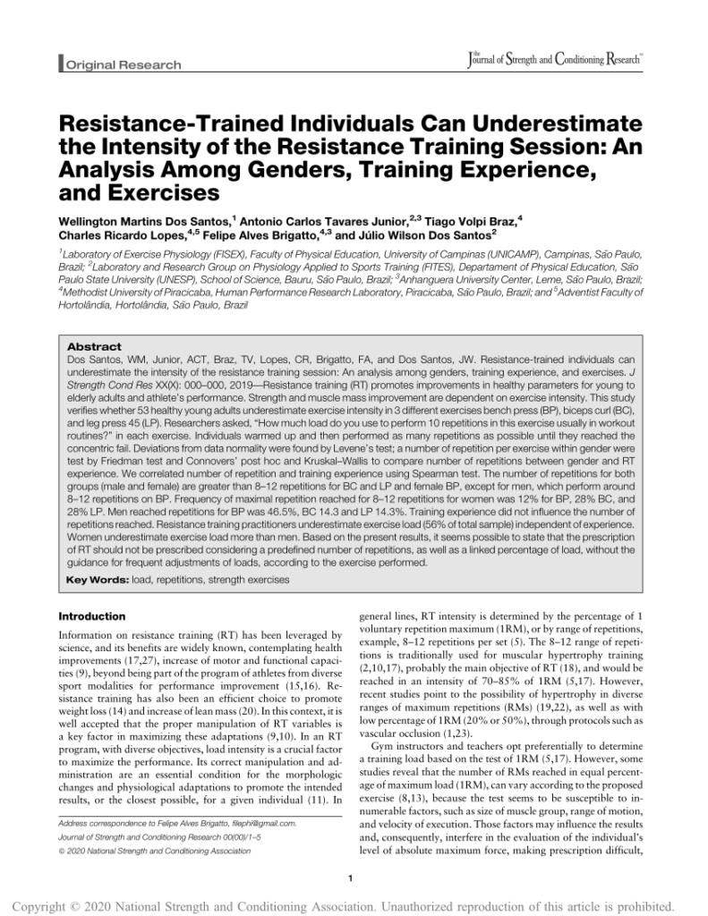 Resistance-Trained Individuals Can Underestimate the Intensity of the Resistance Training Session: An Analysis Among Sexes, Training Experience, and Exercises